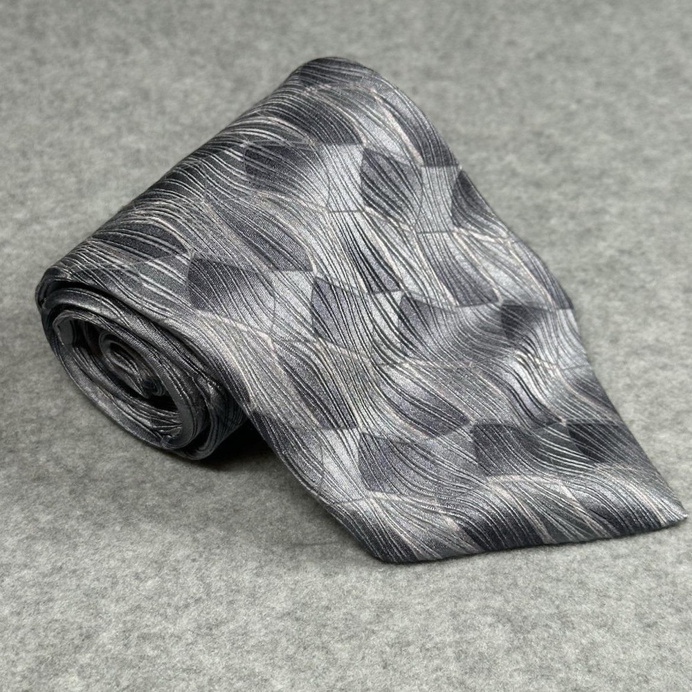 Zylos‎ Platinum George Machado Gray Silver Abstract Silk Tie USA 57x3.75in VTG